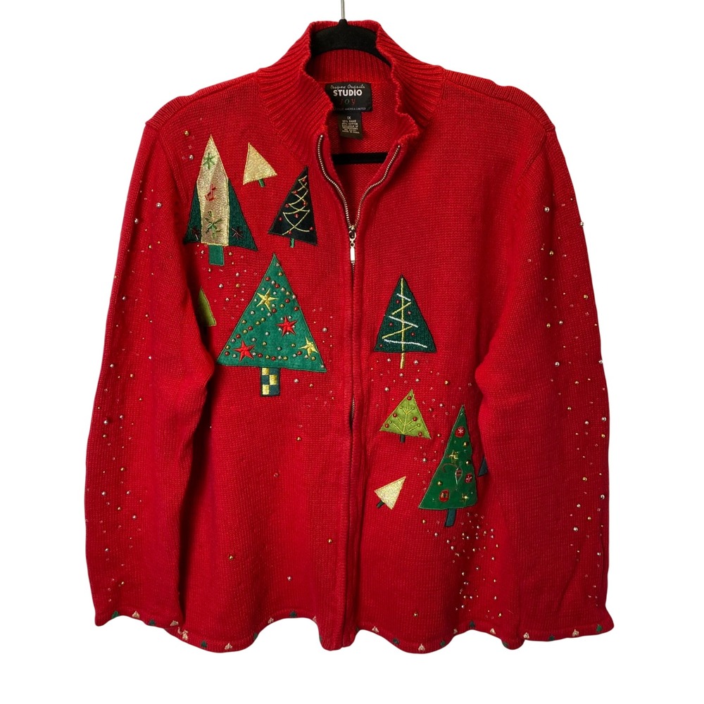 Designers Originals Studio Joy Cardigan Women 1X Red Ugly Christmas Sweater Twee